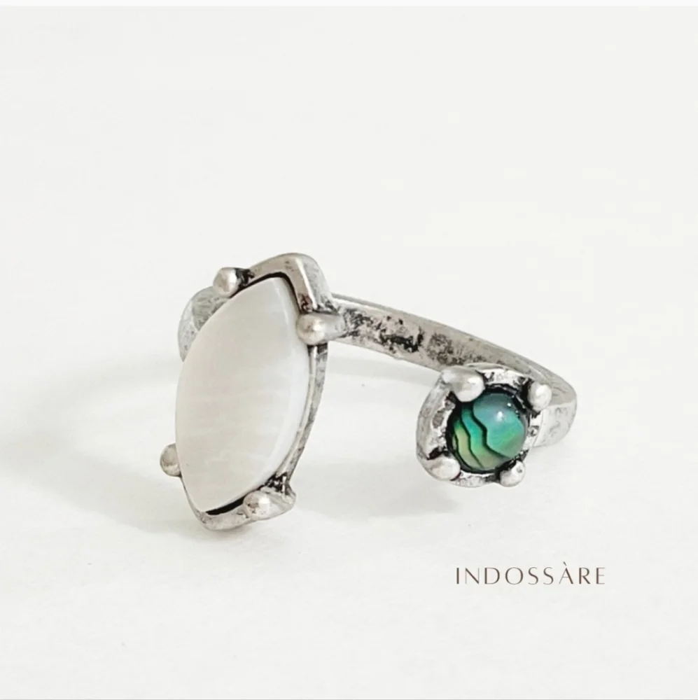 Natural Shell Silver Cuff Ring - Picture 2 of 3